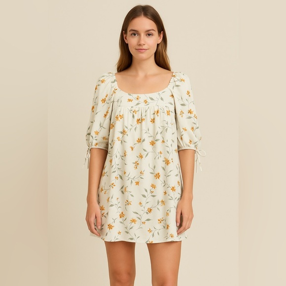 Chelsea & Violet Dresses & Skirts - Chelsea and Violet Floral Puff Sleeve Dress Butter Yellow Size L